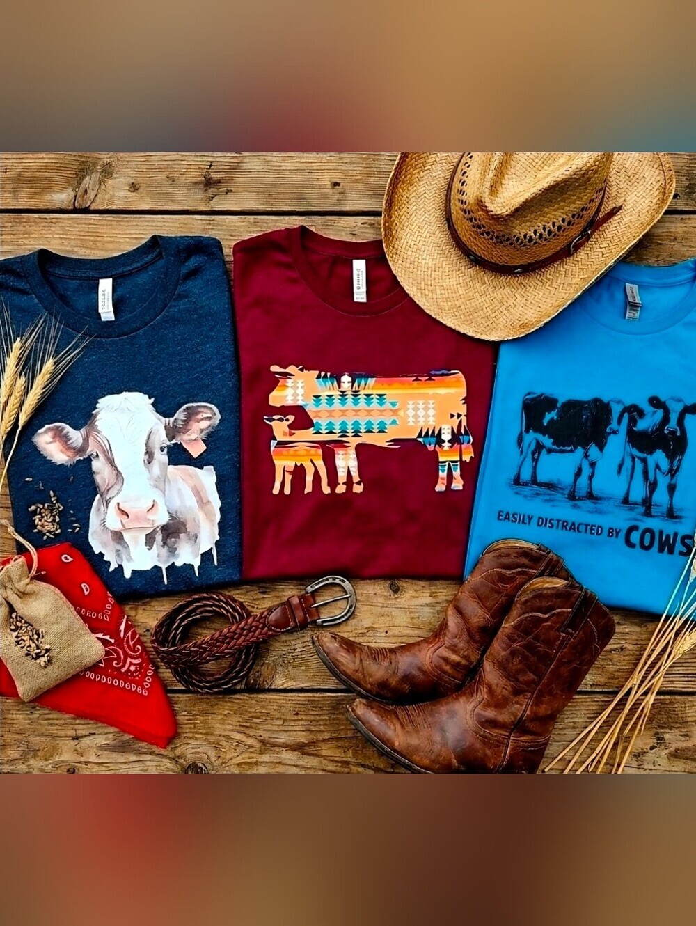 Cow Graphic Tee Bundle • Western Farmcore Aesthetic • Funny & Southwestern Cow